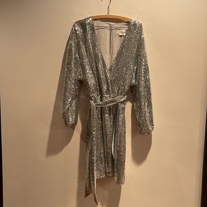 Anthropologie silver sparkle sequin dress xl